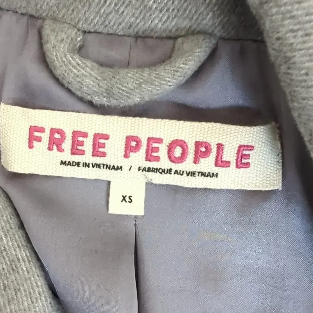 Free People Gray Hannah Slouchy Blazer Jacket‎ Double Breasted Coat Oversize XS